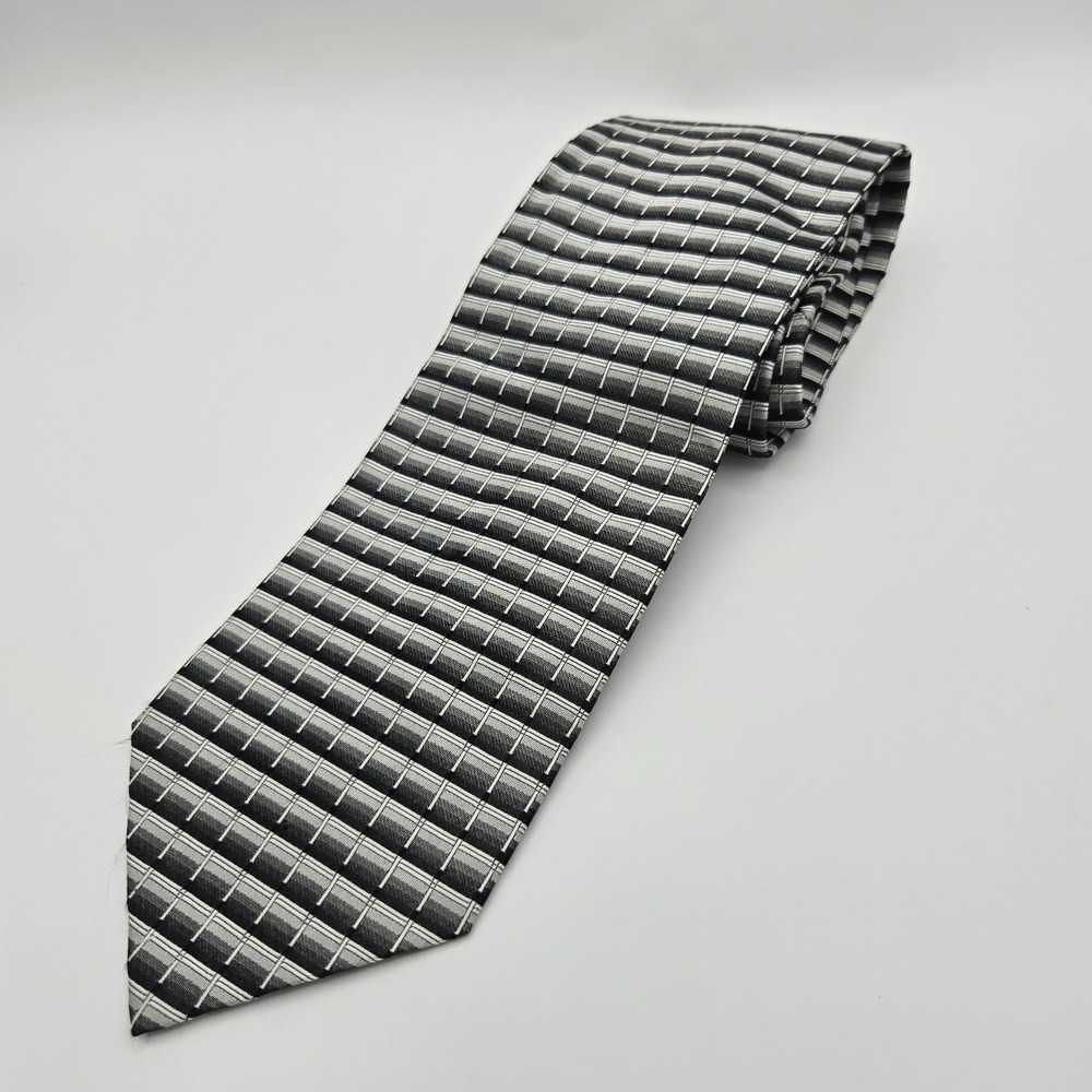 Giorgio Brutini Silk Tie Men OS Black Gray Geometric‎ Grid Collezione Necktie